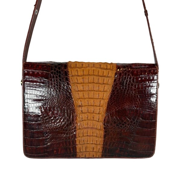 Vintage Linea Pelle Crocodile Two-Tone Hornback Embossed Leather Crossbody Bag - Picture 5 of 13